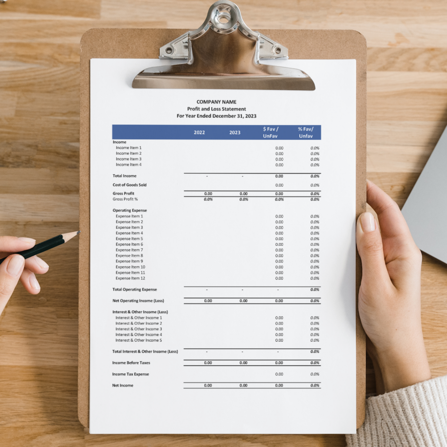 Profit & Loss Statement with Prior Year with Cost of Goods Sold (Google Sheets)