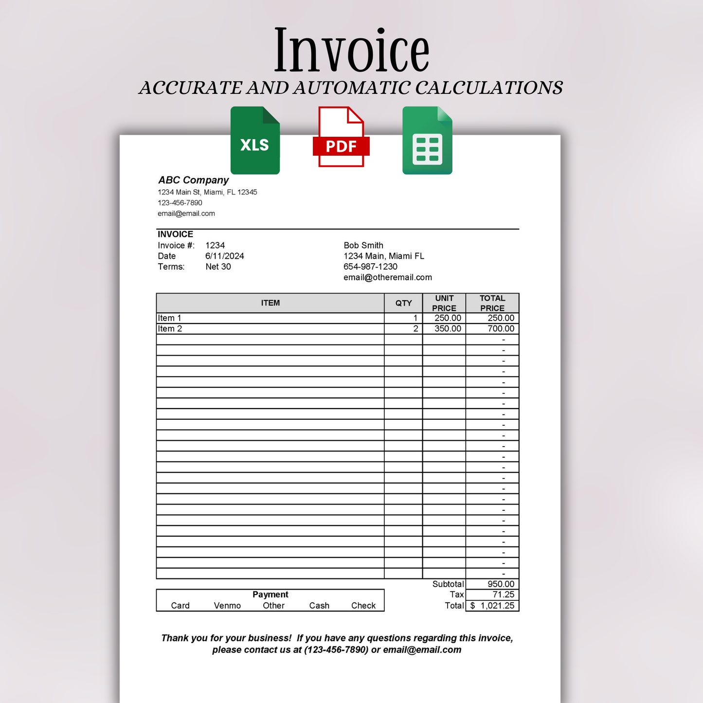 Editable Invoice Template (Excel, Google Sheets, PDF)