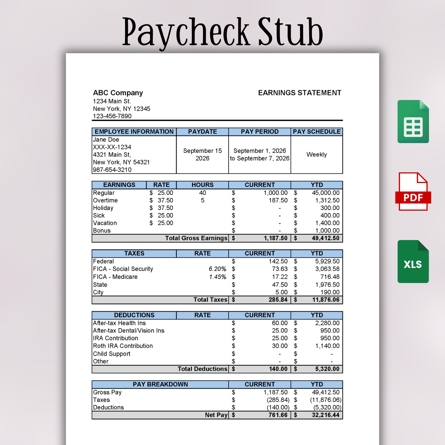 Editable Paycheck Stub Template
