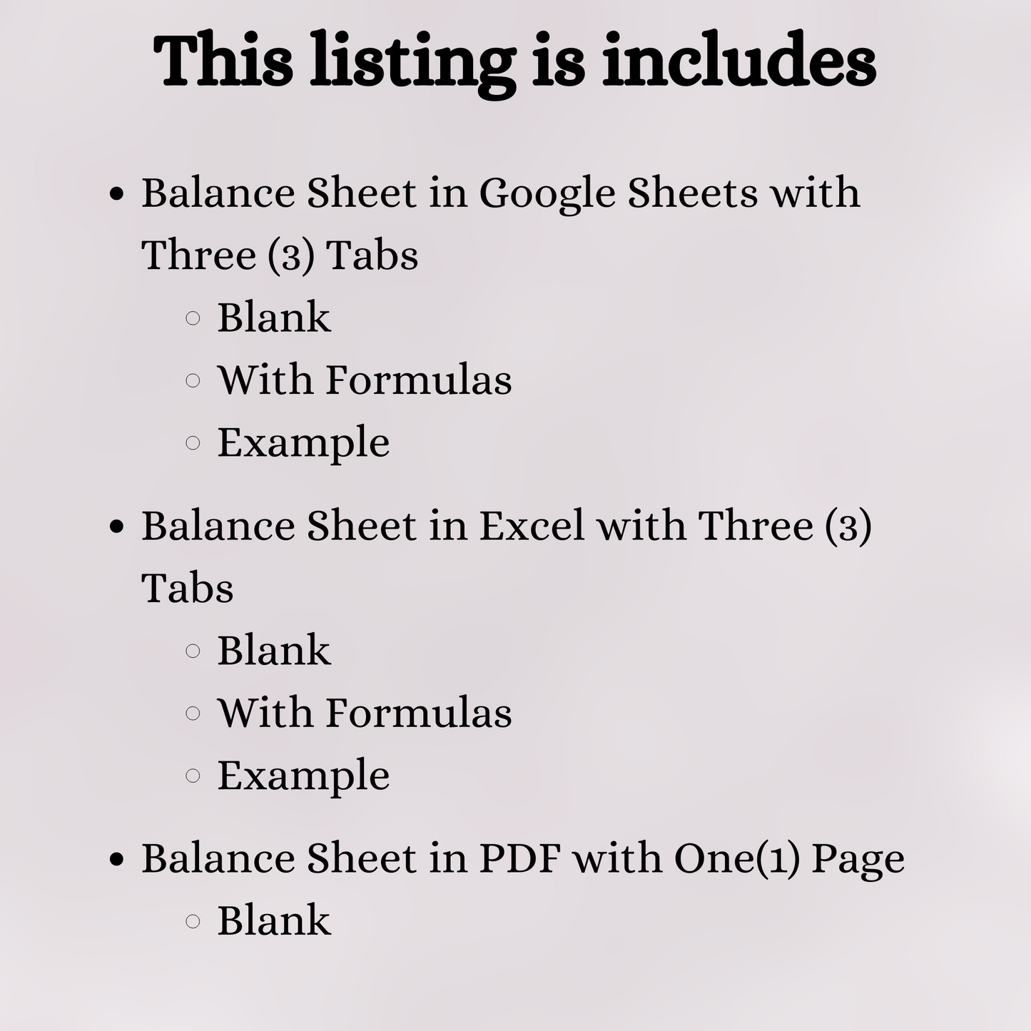 Editable Balance Sheet Template – Google Sheets, Excel & PDF Formats