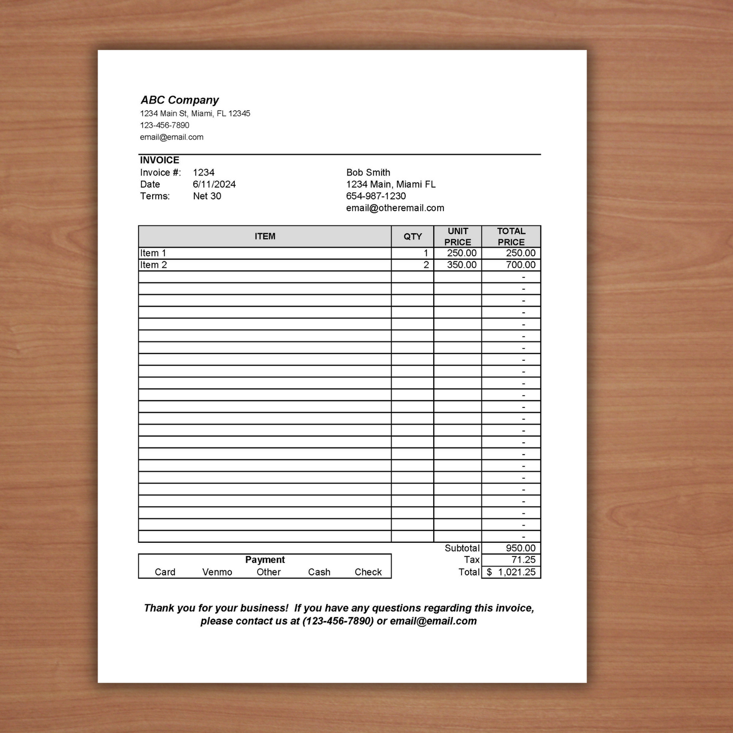 Editable Invoice Template (Excel, Google Sheets, PDF)