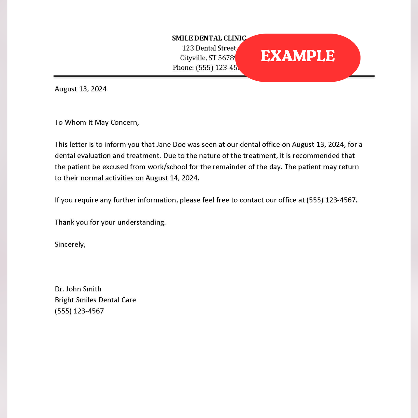 Editable Dentist Excuse Note for School | Orthodontic Medical Excuse Note Template