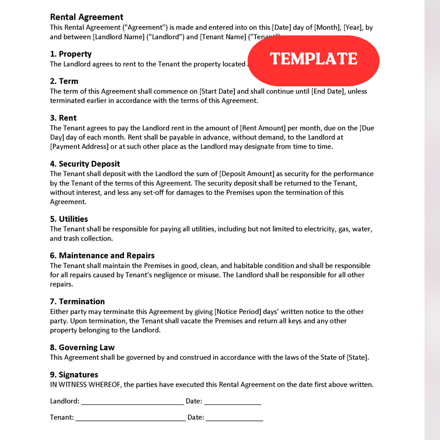 Rental Agreement (Word and Google Docs)