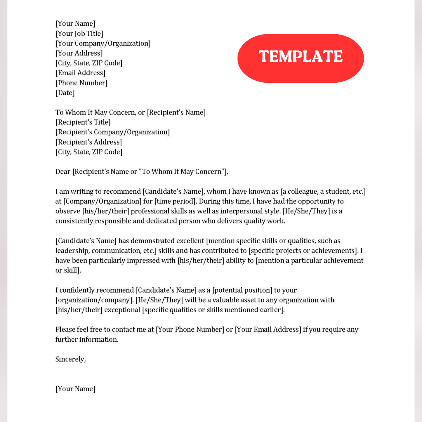 Professional Recommendation (Word and Google Docs)