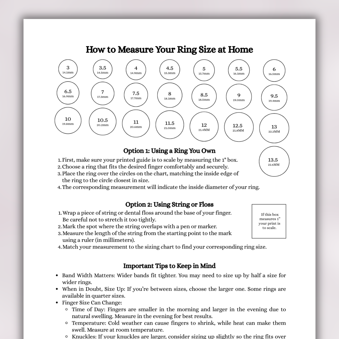 Printable Ring Size Conversion Chart | International Ring Size Guide