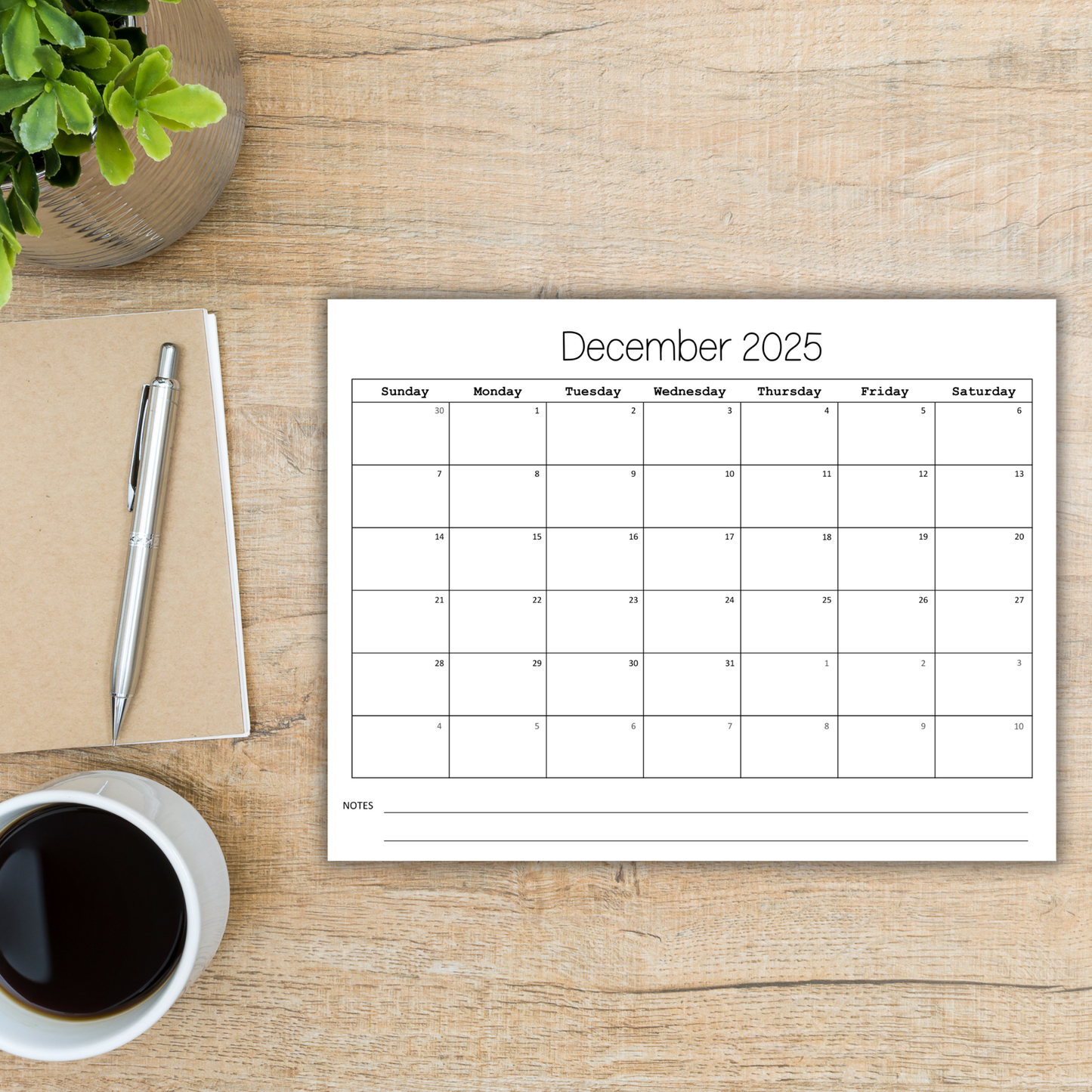 December 2025 Calendar Printable | Monthly Calendar Template | Minimalist Digital Download