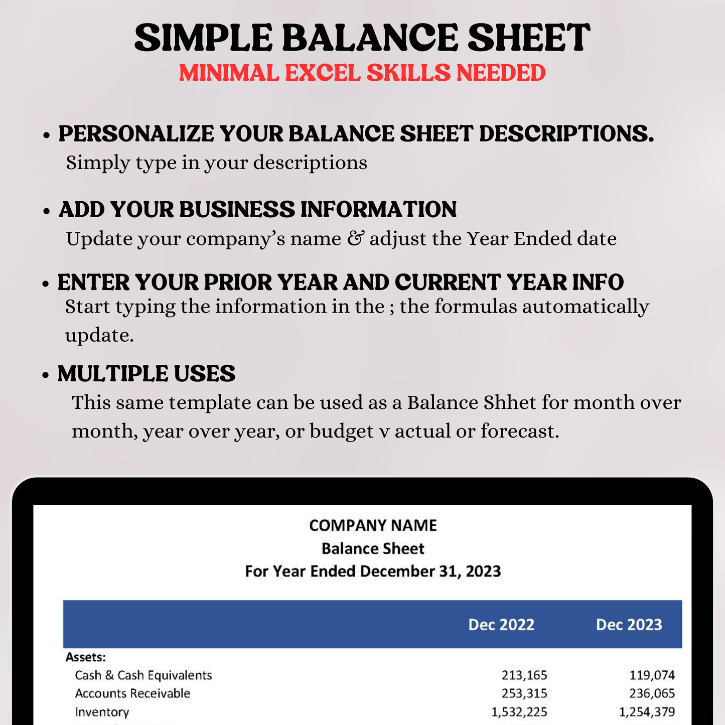 BUNDLE Profit and Loss Statement & Balance Sheet (Google Sheets)