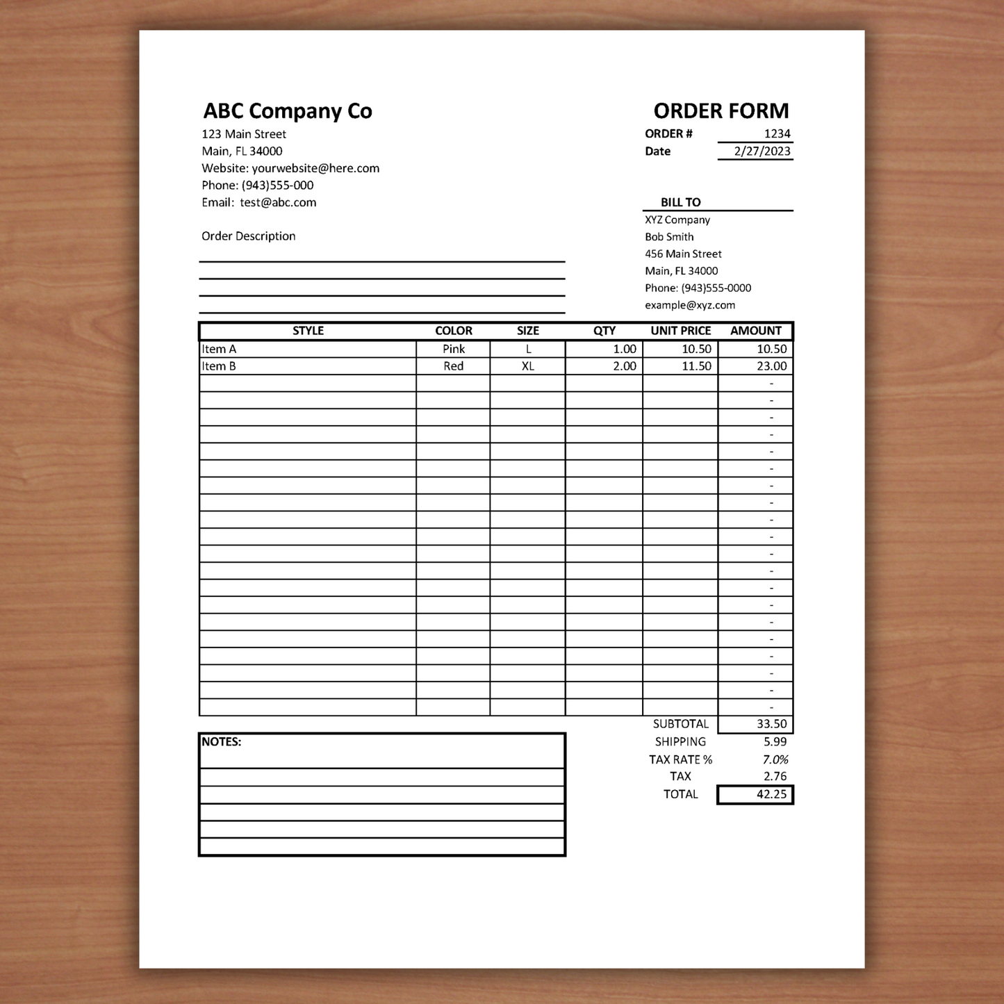 Order Form Template Version 2 (Google Sheets)