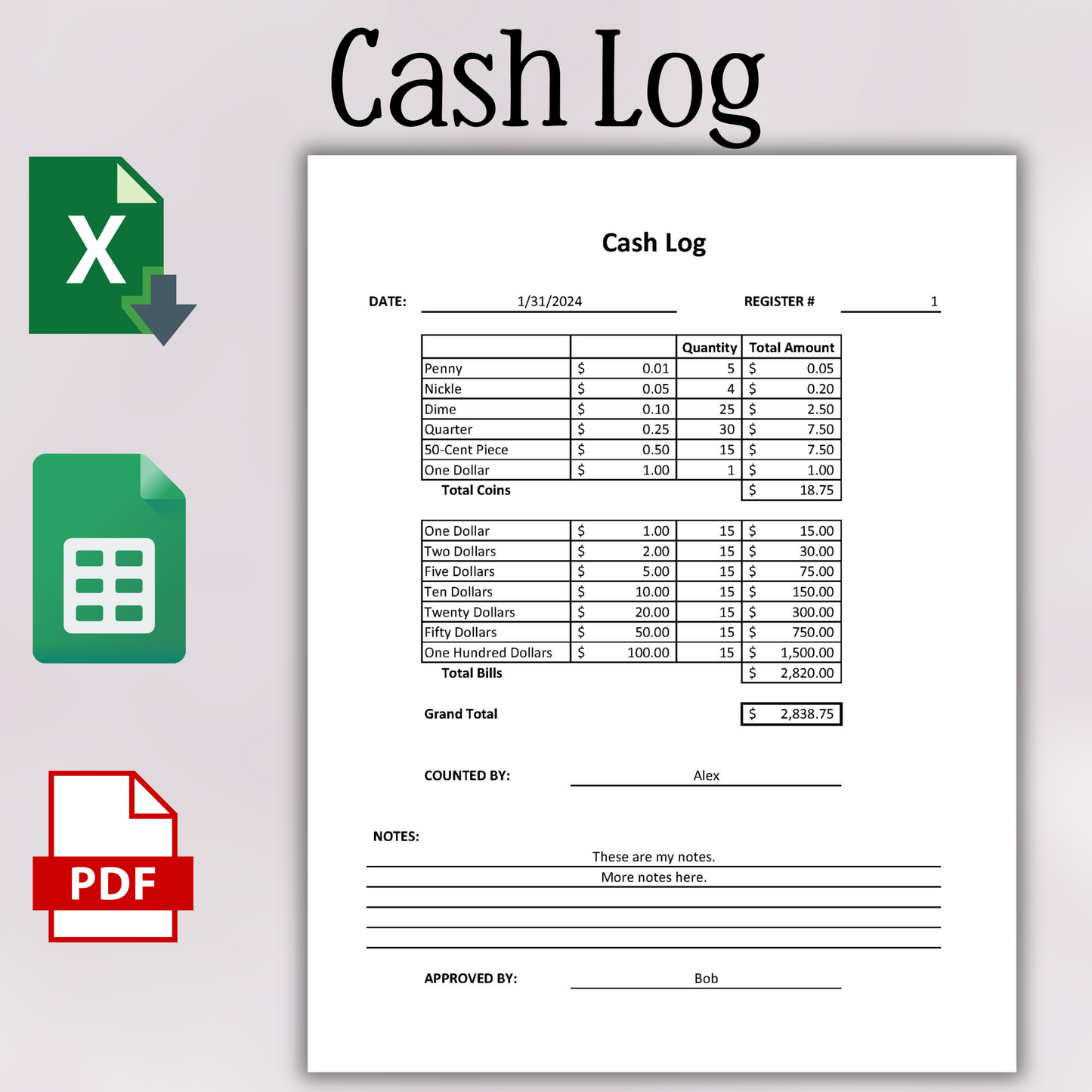 Cash Log Book