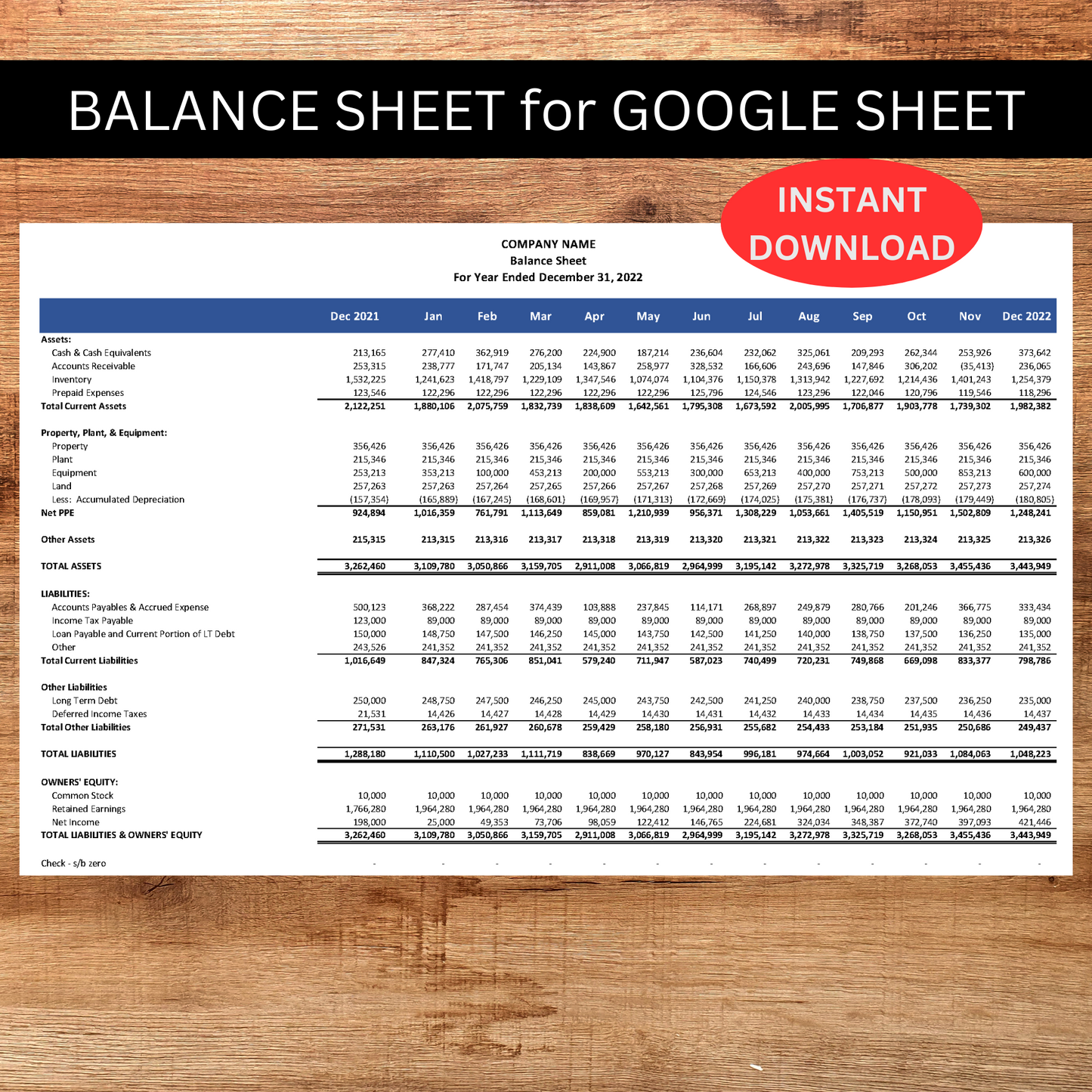 Monthly Balance Sheet (Google Sheets)
