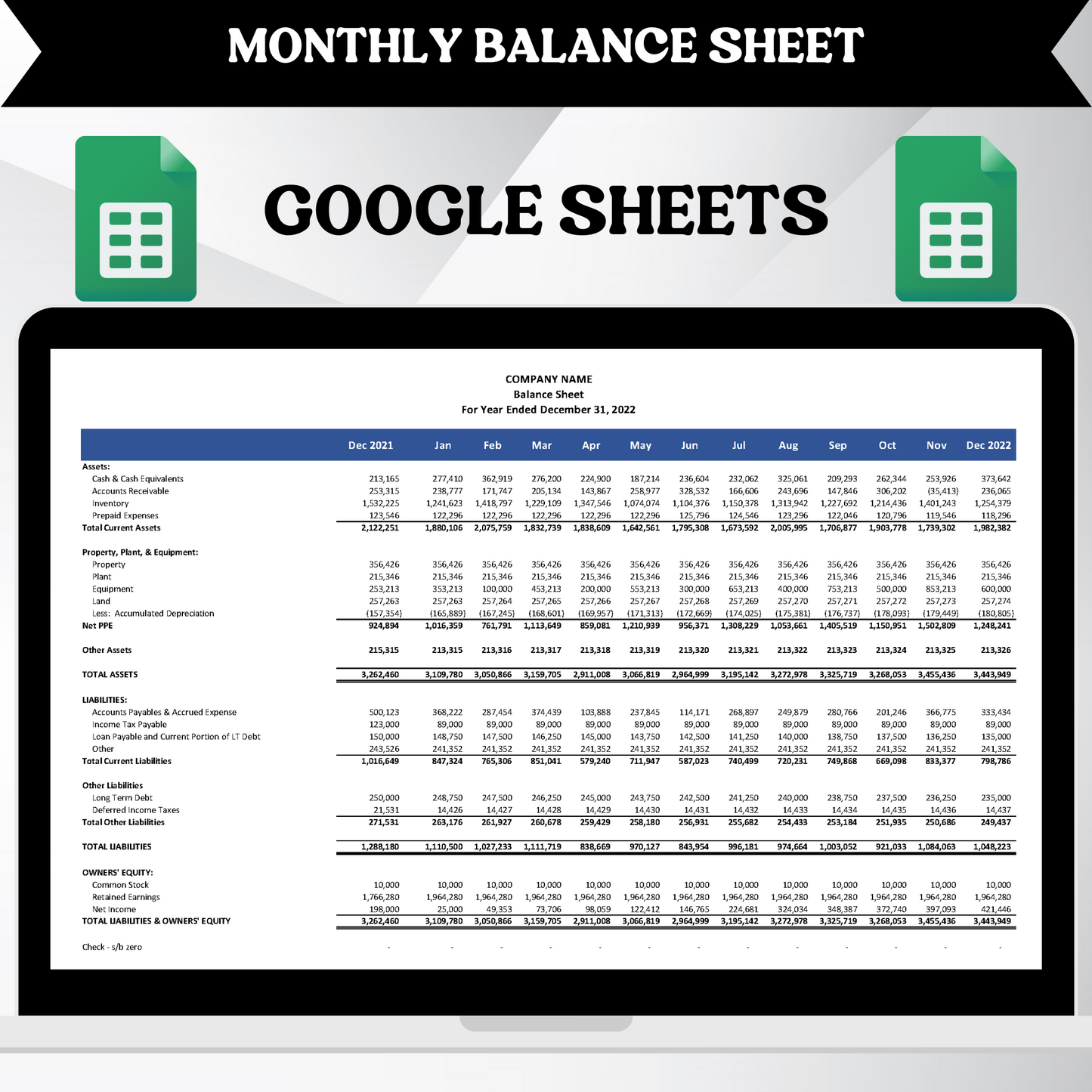 Monthly Balance Sheet (Google Sheets)