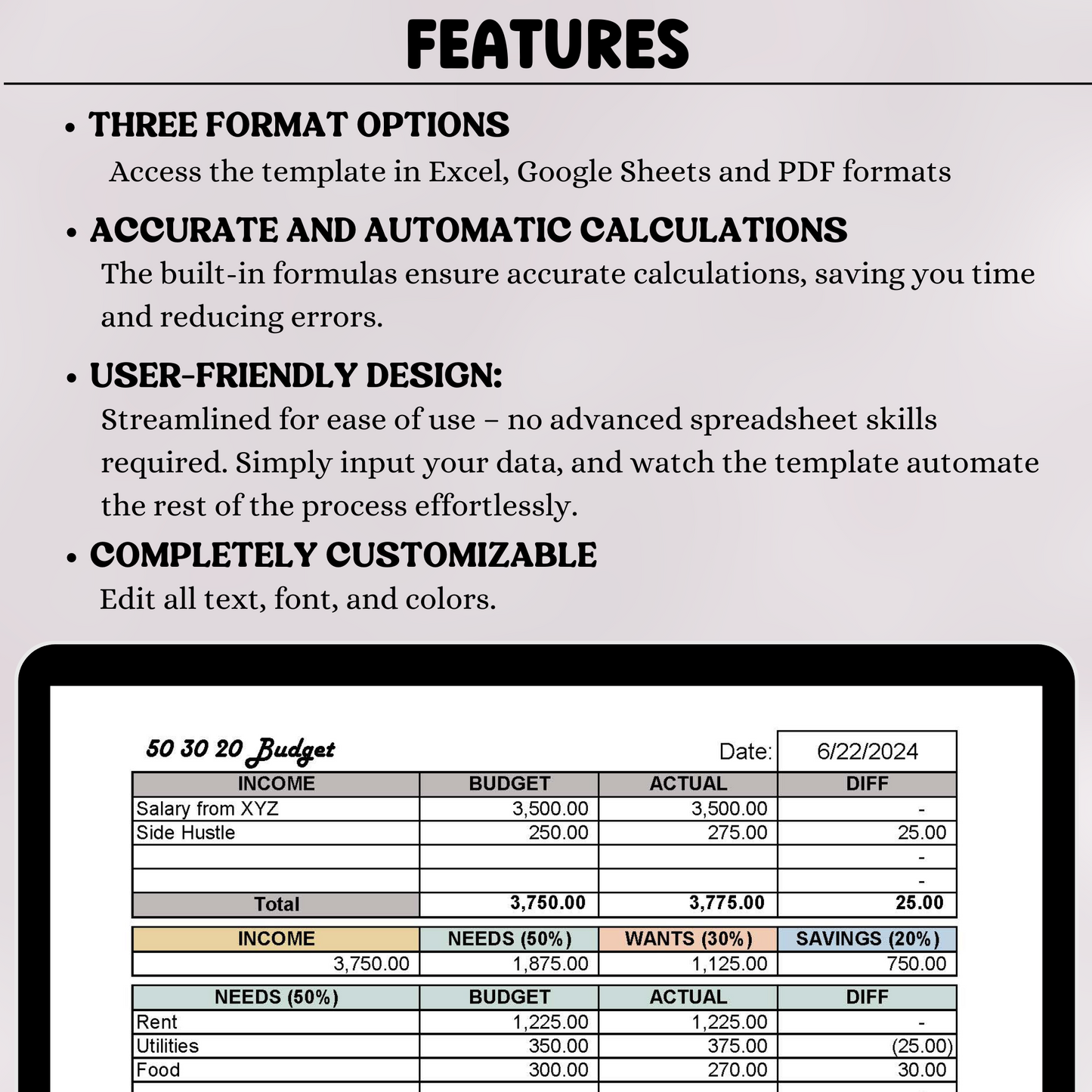 Printable Budget (Excel, Google Sheets, & PDF)