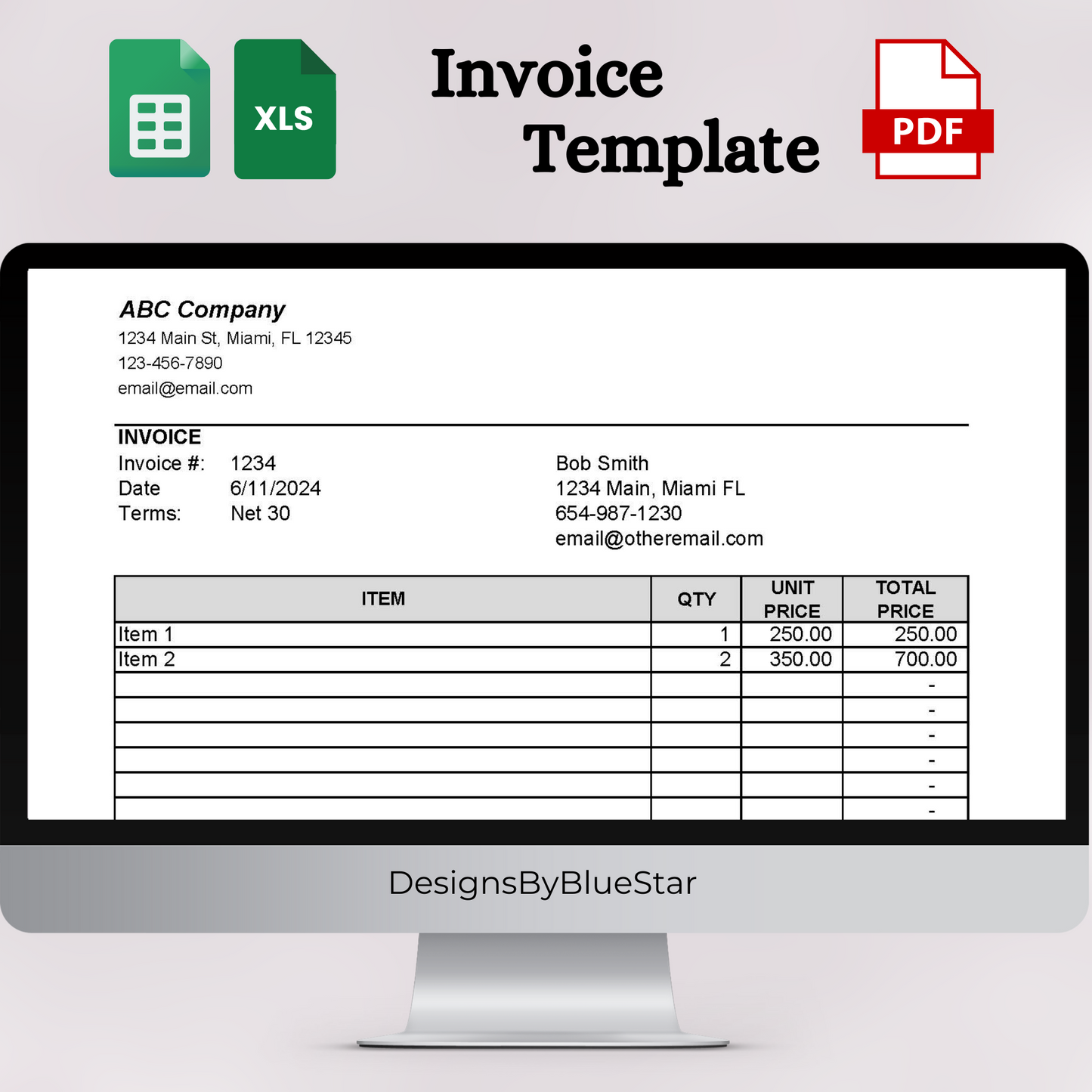 Editable Invoice Template (Excel, Google Sheets, PDF)