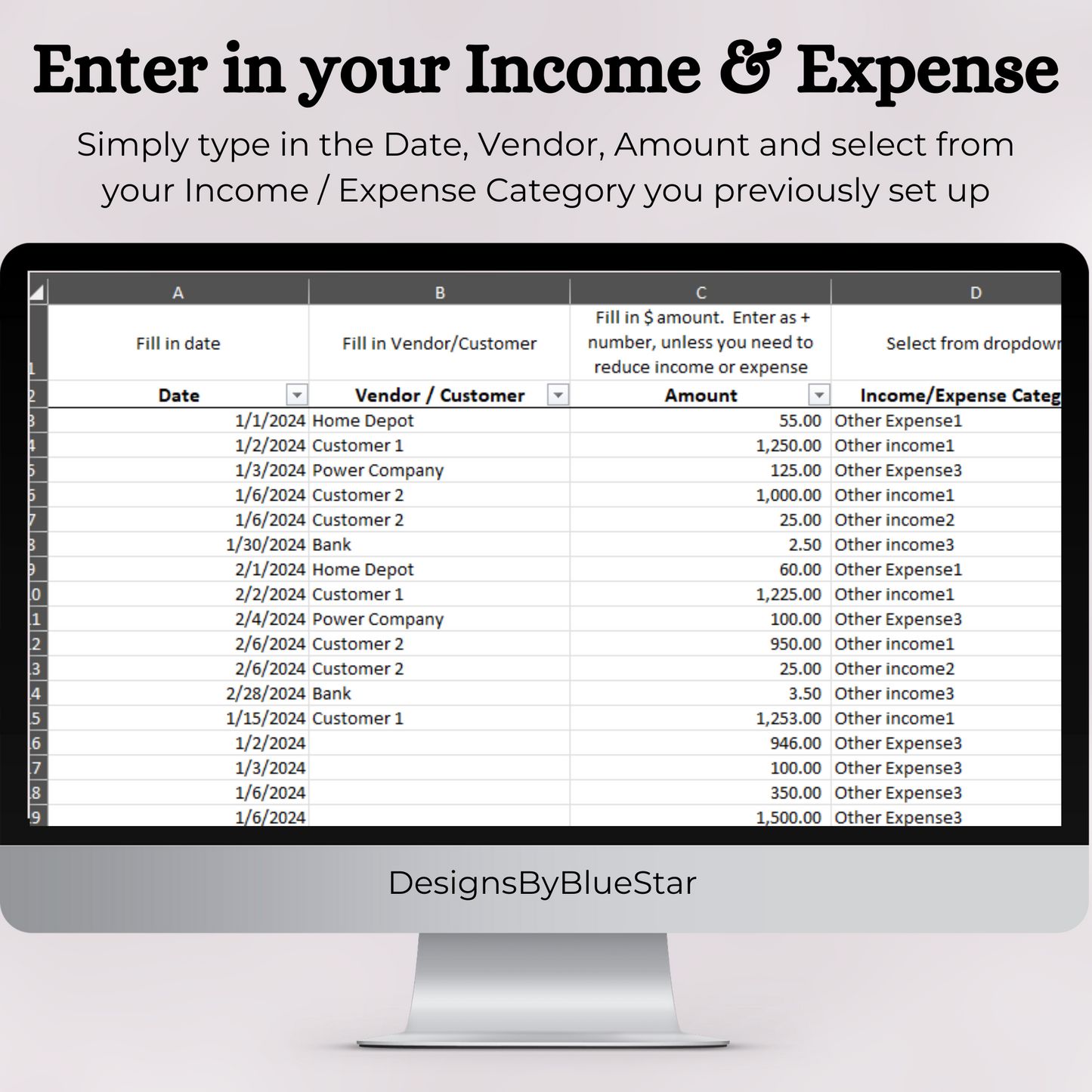 Monthly Profit and Loss Statement with Transactional Data (Excel)