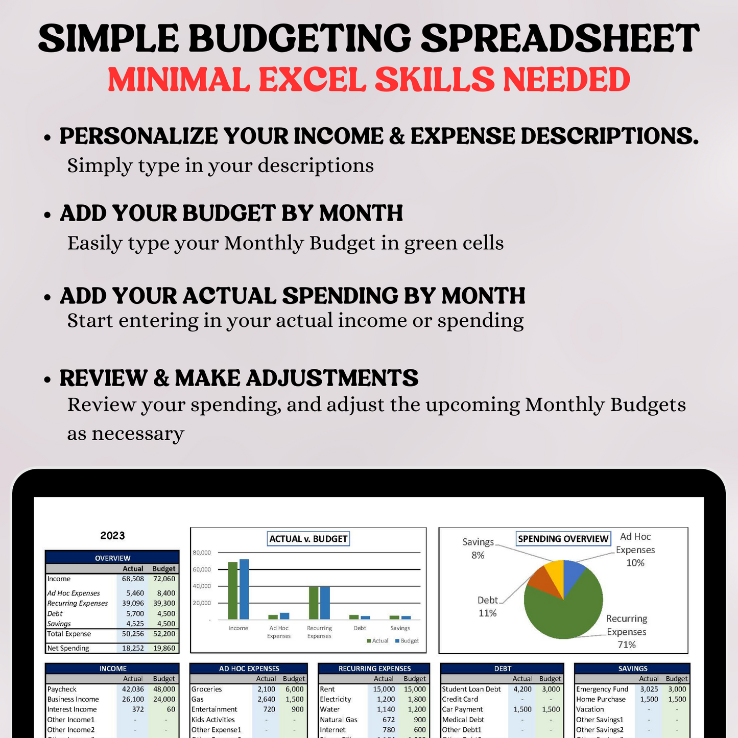 BUNDLE Personal Financial Statement with Budget Template (Excel)