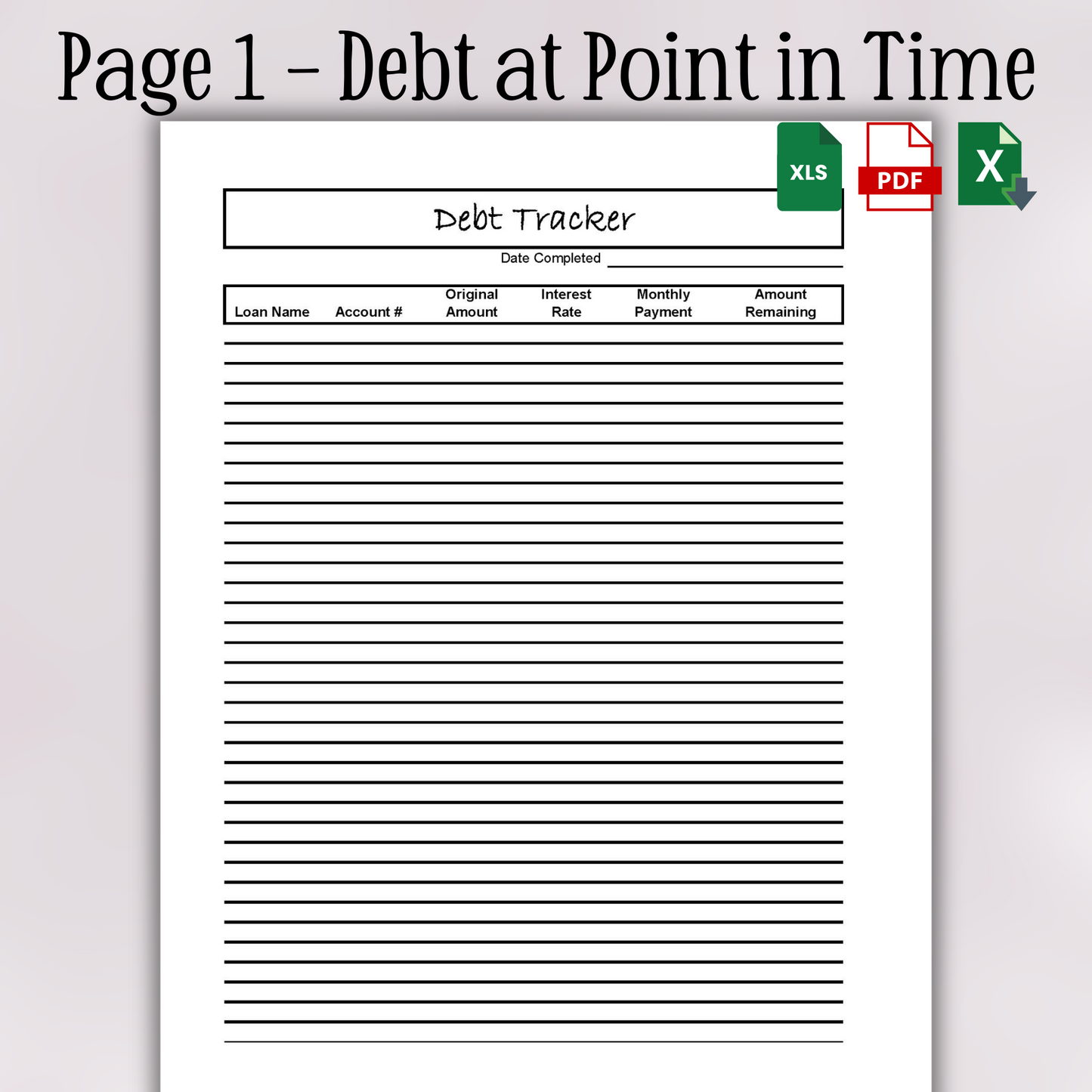 Debt Tracker (Excel, Google Sheets, & PDF)