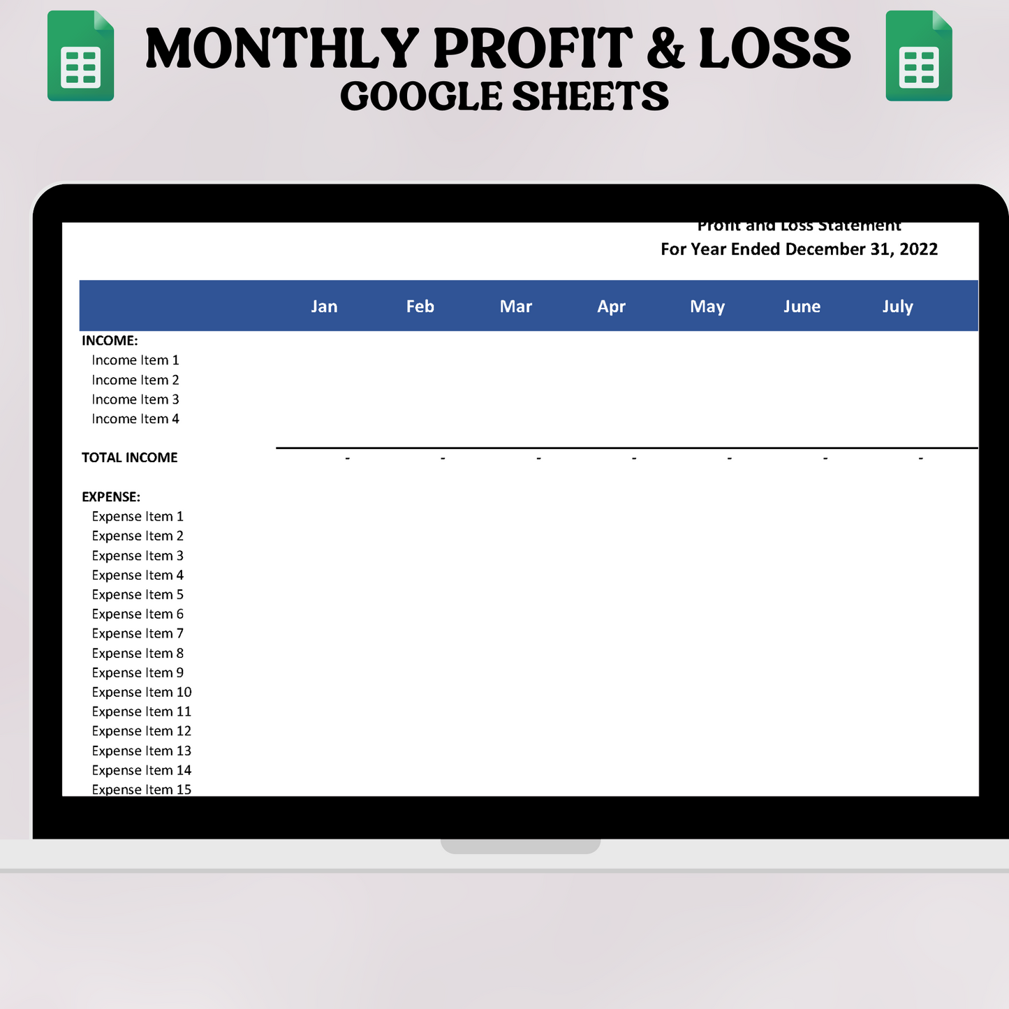 Monthly Profit & Loss (Google Sheets)