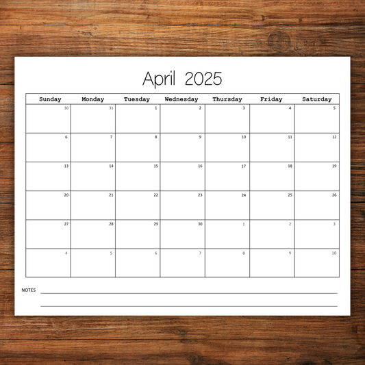 April 2025 Calendar Printable | Monthly Calendar Template | Minimalist Digital Download