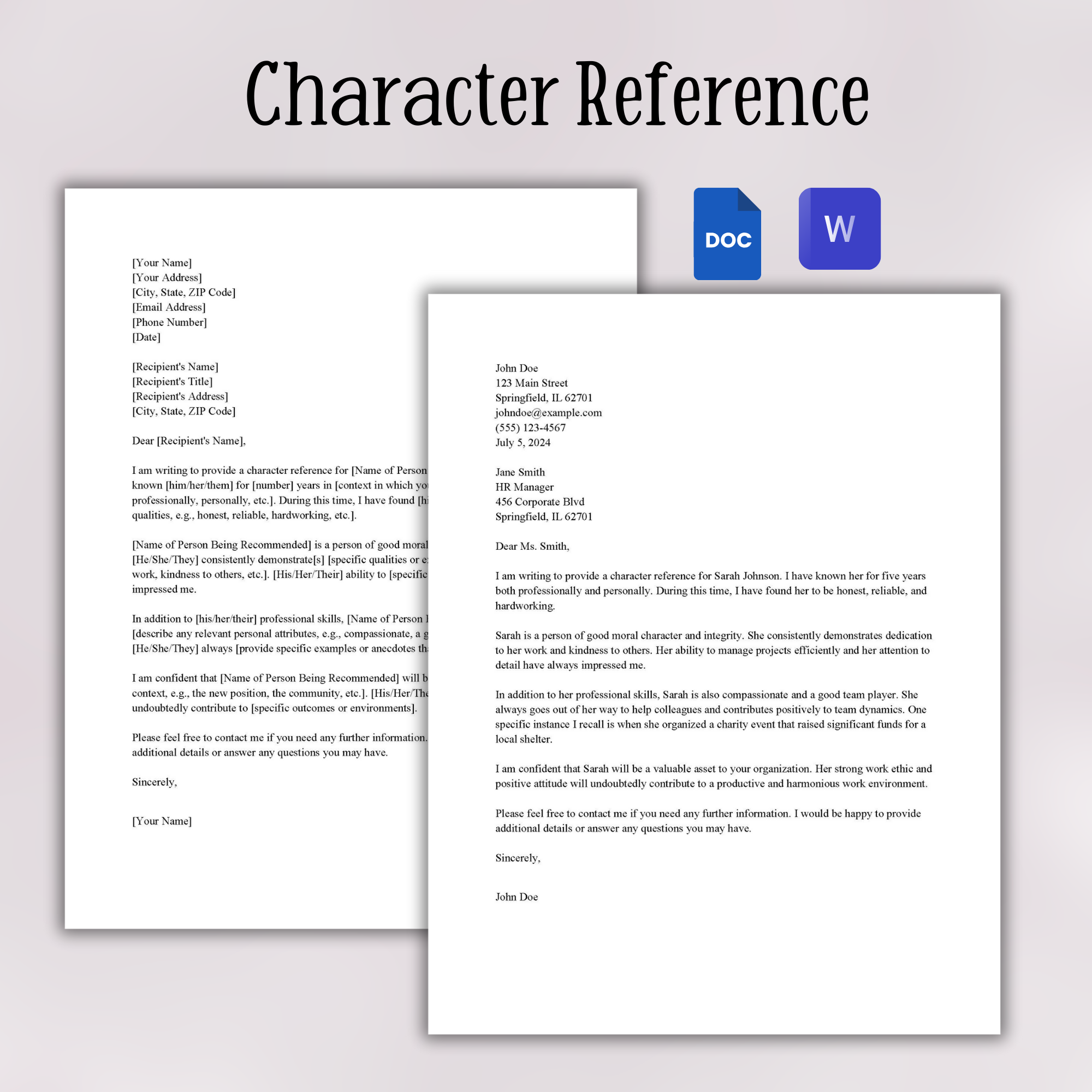 Character Reference (Word and Google Docs) – Designs By Blue Star