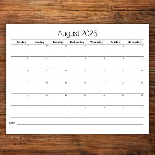 August 2025 Calendar Printable | Monthly Calendar Template | Minimalist Digital Download