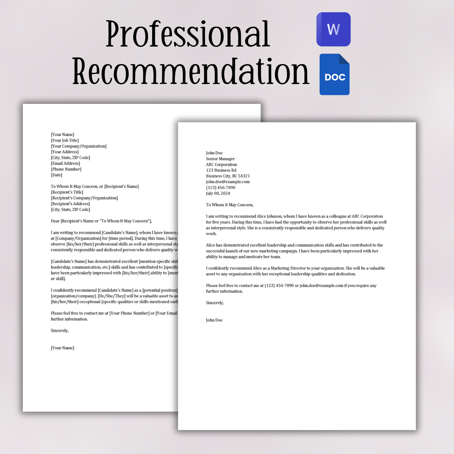 Professional Recommendation (Word and Google Docs)