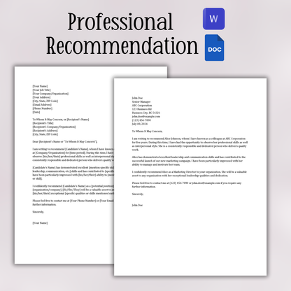 Professional Recommendation (Word and Google Docs)
