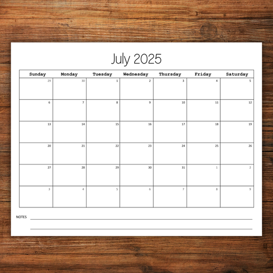 July 2025 Calendar Printable | Monthly Calendar Template | Minimalist Digital Download
