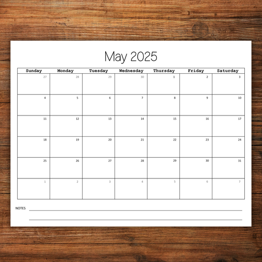 May 2025 Calendar Printable | Monthly Calendar Template | Minimalist Digital Download