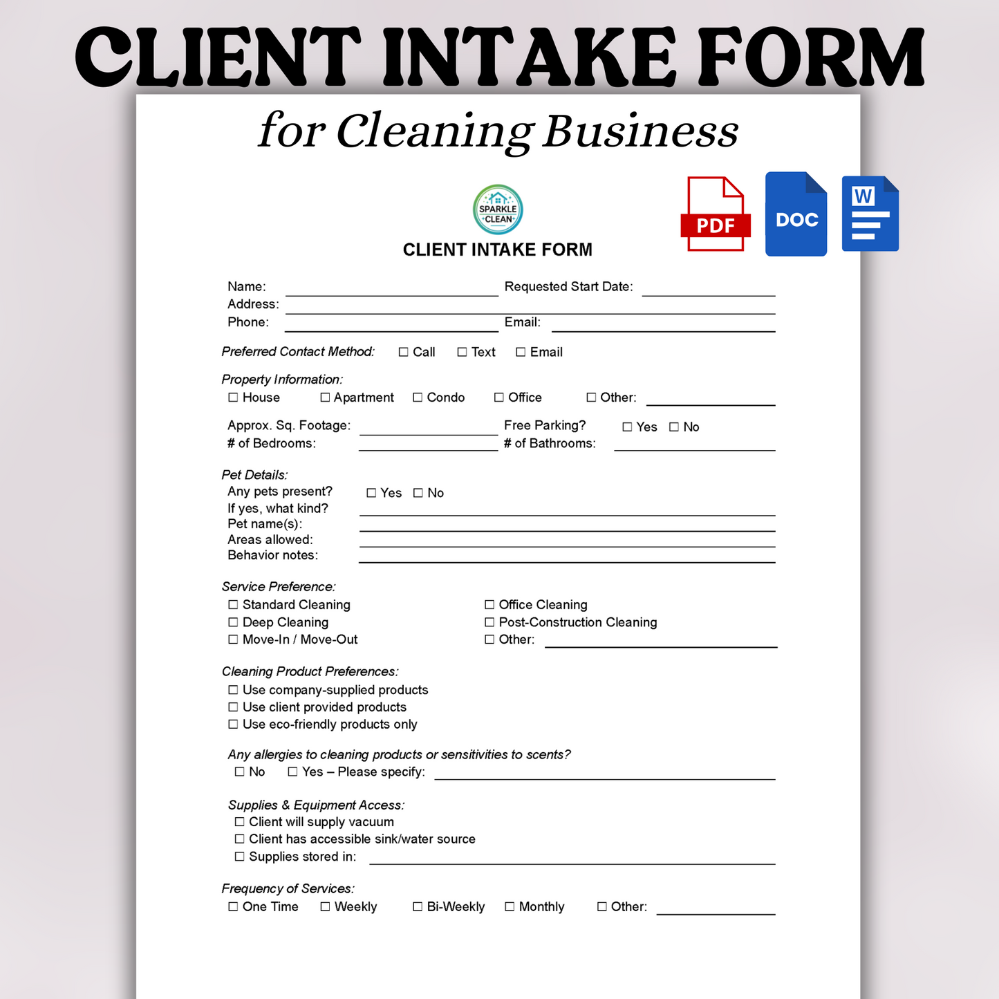 Cleaning Service Client Intake Form
