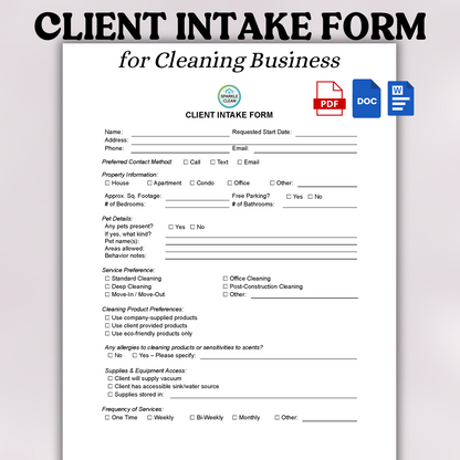 Cleaning Service Client Intake Form