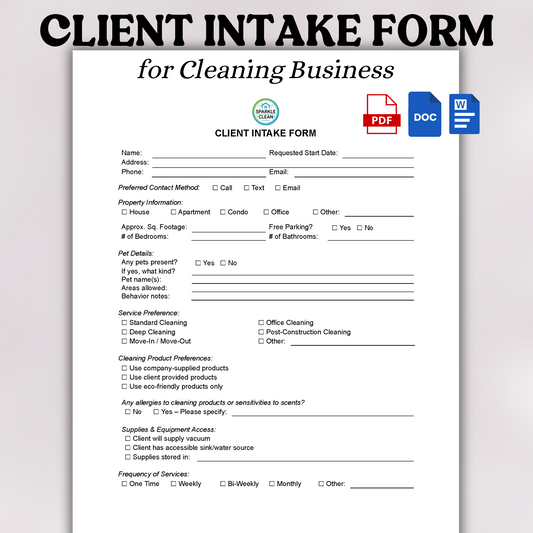 Cleaning Service Client Intake Form