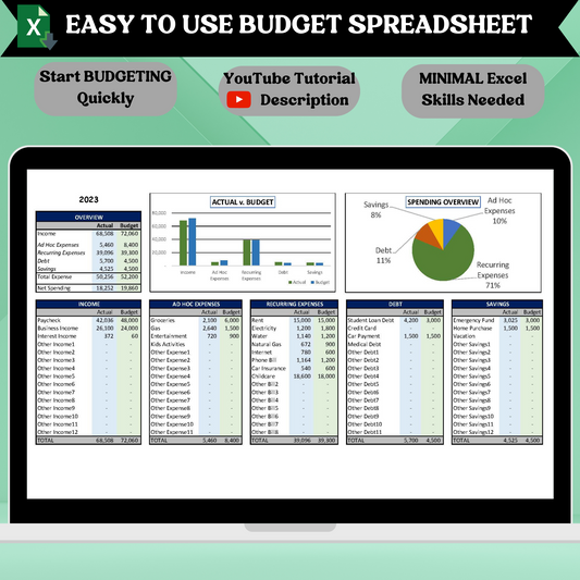 Easy To Use Budget Excel Spreadsheet (Blue)