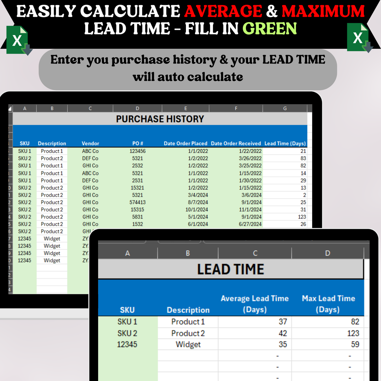Inventory Management System for Stock Reorder based on Lead Time (Excel & Google Sheets)