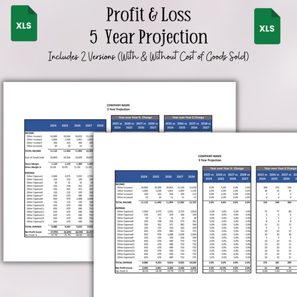 5 Year Projection P&L (Google Sheets)