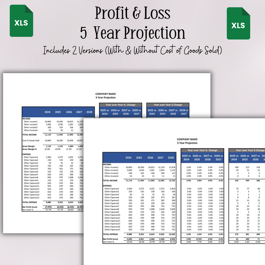 5 Year Projection P&L (Google Sheets)