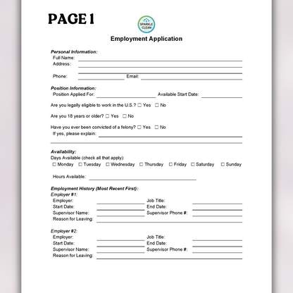 Cleaning Service Employment Application