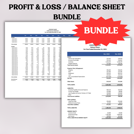 BUNDLE Profit and Loss Statement & Balance Sheet Statement