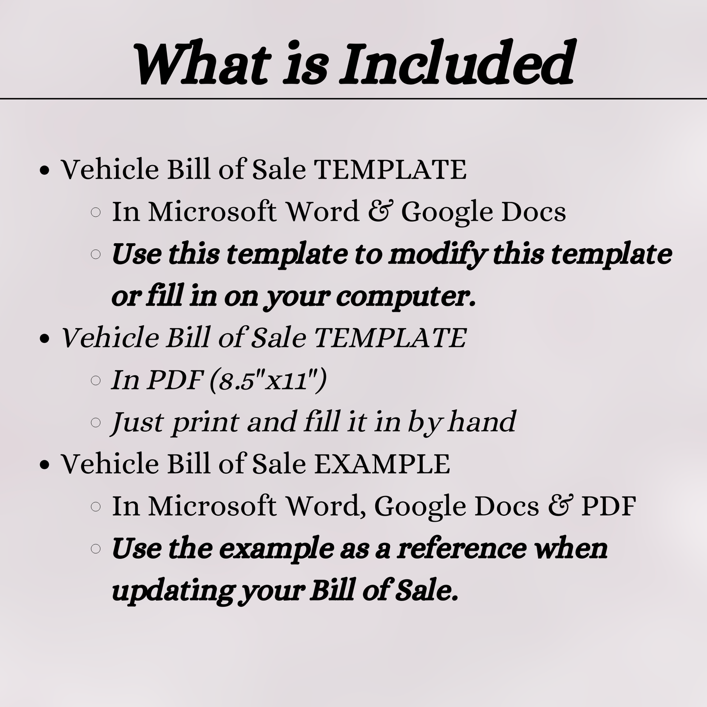 Motor Vehicle Bill of Sale