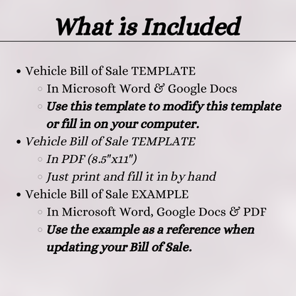 Motor Vehicle Bill of Sale