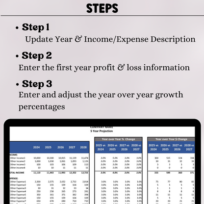 5 Year Projection P&L (Google Sheets)