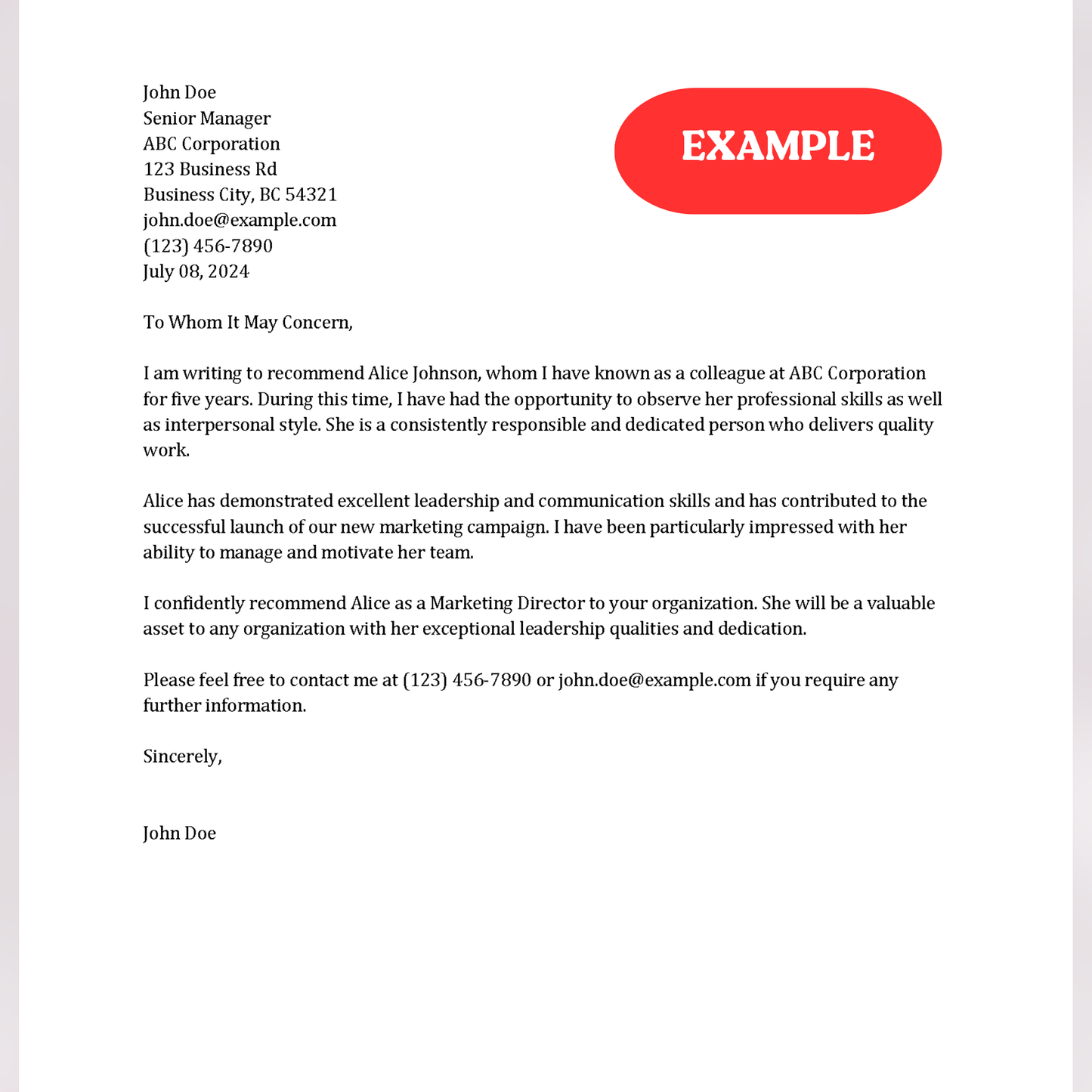 Professional Recommendation (Word and Google Docs)