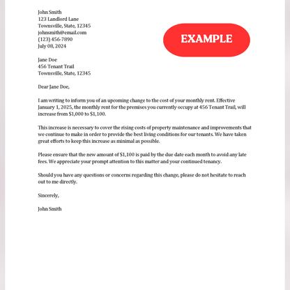 Rent Increase Letter (Word and Google Docs)
