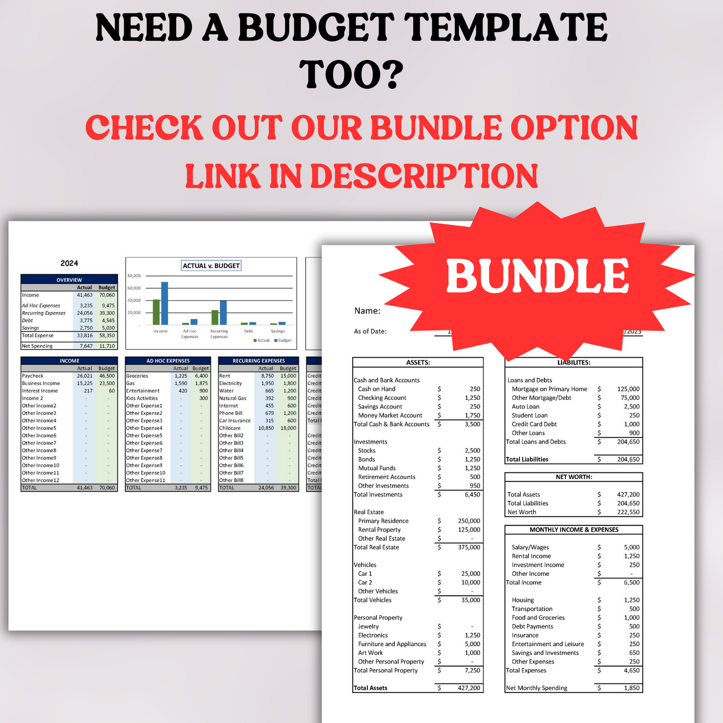 Personal Financial Statement Template | Net Worth & Budget Tracker (Excel)