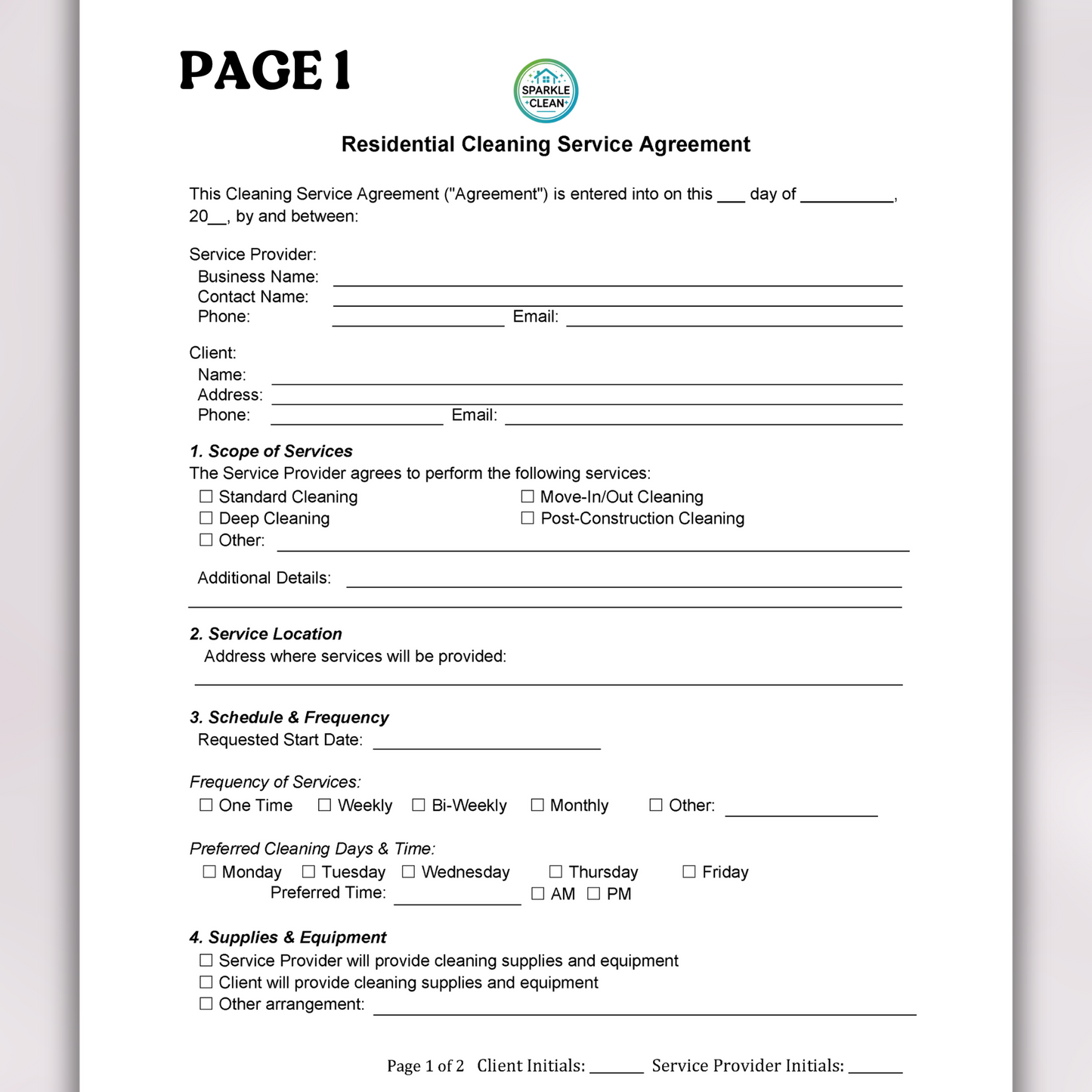 Residential Cleaning Service Agreement