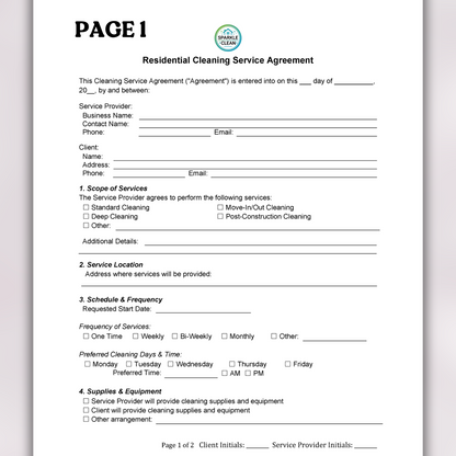 Residential Cleaning Service Agreement