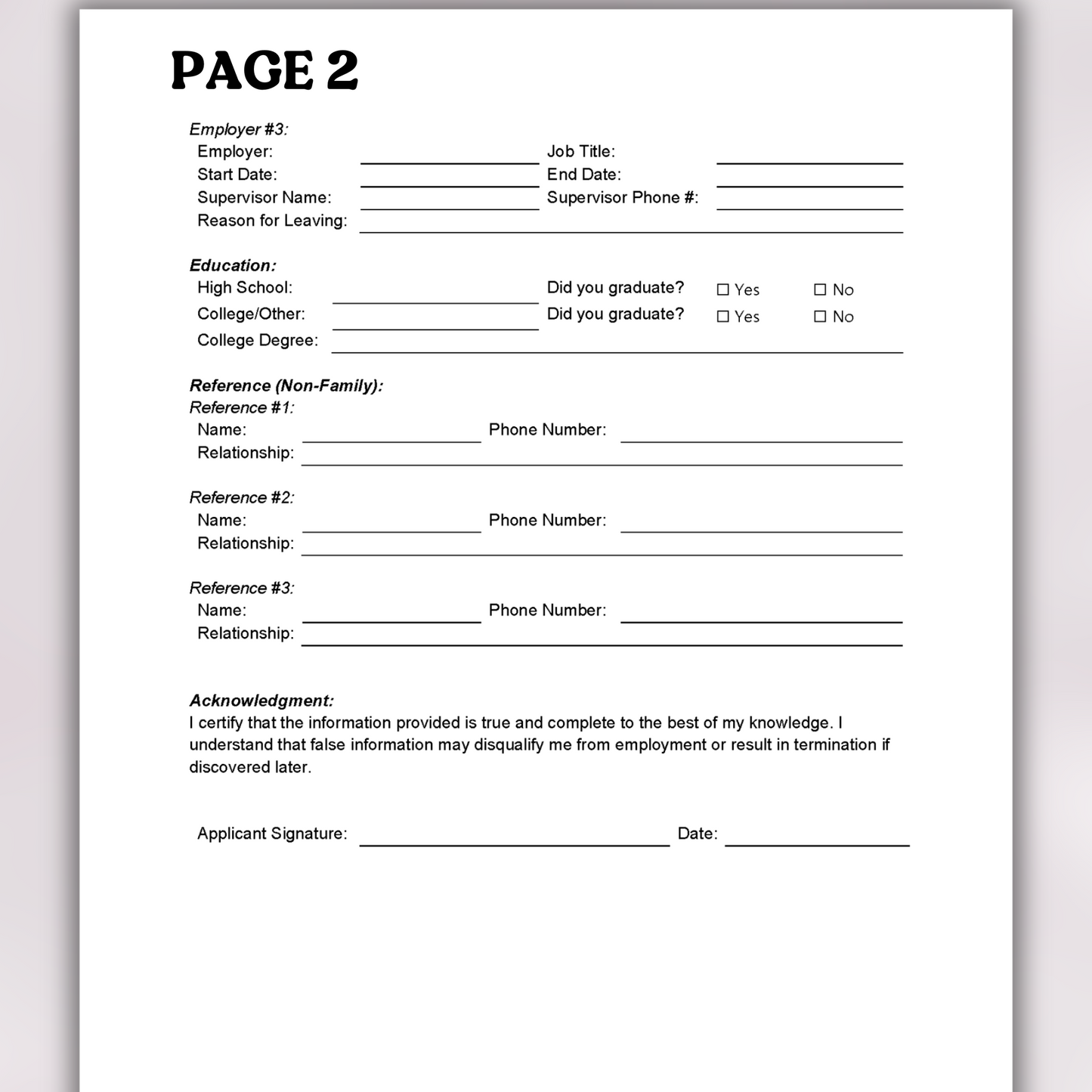 Cleaning Service Employment Application