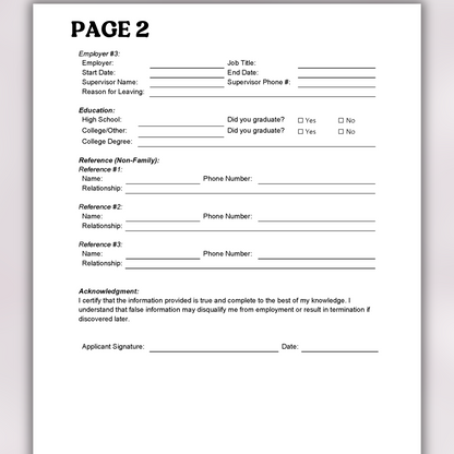 Cleaning Service Employment Application