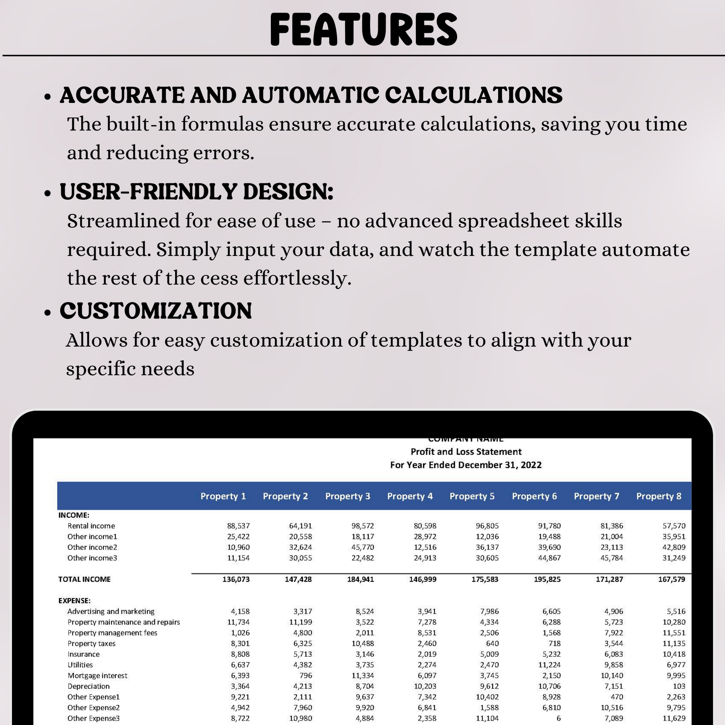 Rental Property Profit and Loss Statement (Excel)