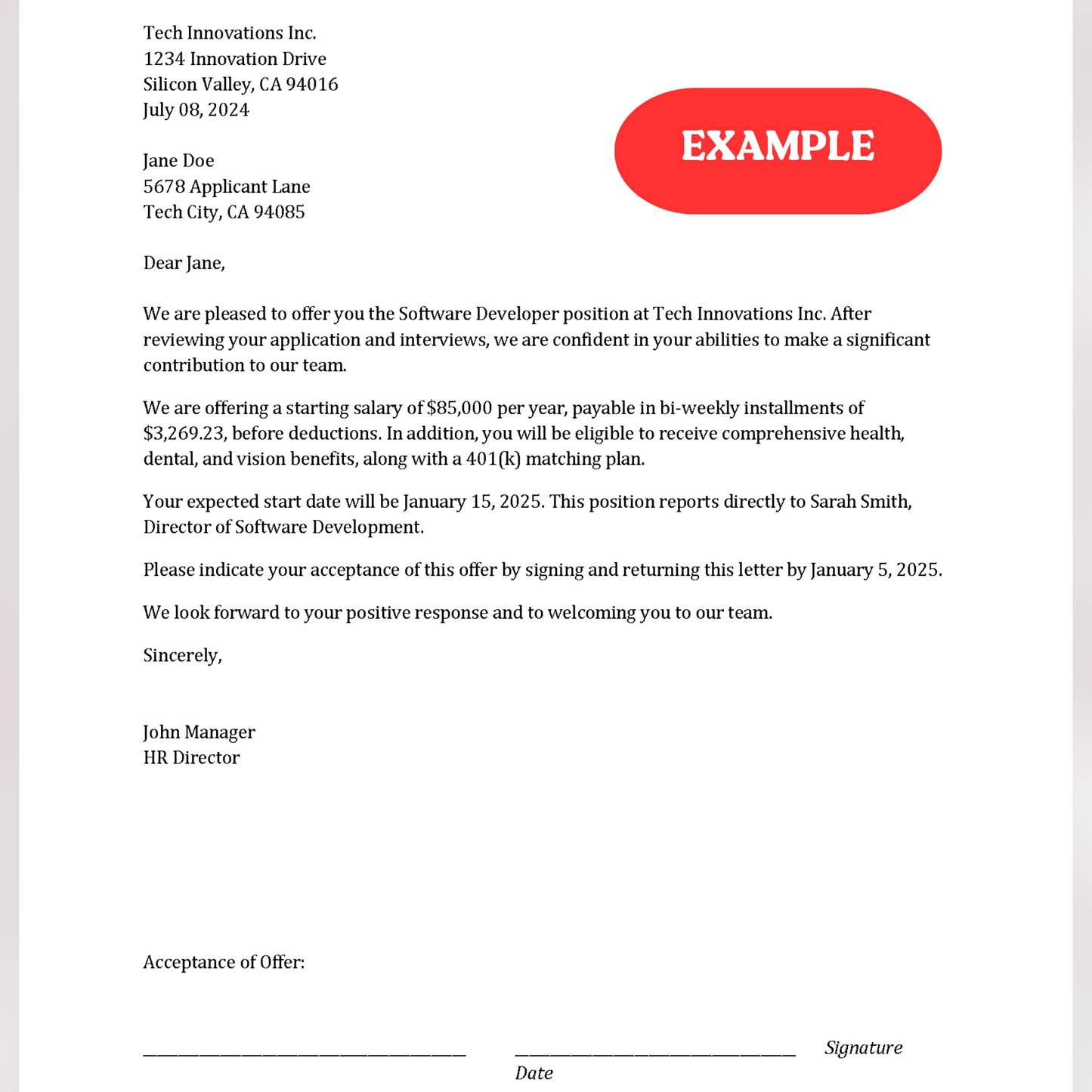 Job Offer (Word and Google Docs)