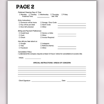 Cleaning Service Client Intake Form